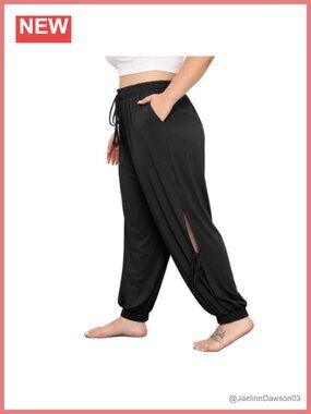 Plus Size Yoga Pants with Pockets High Waisted Drawstring Sweatpants